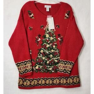VTG PARISIAN WORKS 90s RED CHRISTMAS SWEATER COTTON Y2K HOLIDAY GRANNYCORE NWT L